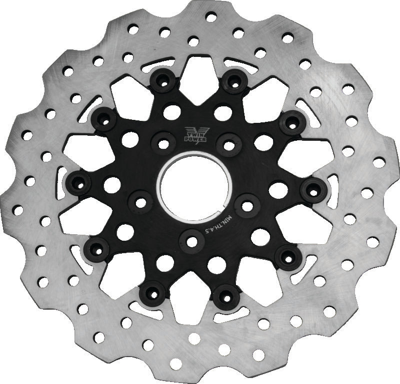 TwinPower Twin Power 1984-2017 BT Exc 11.8 and Lug Mount 1984-2013 XL Front 11.5 Scalloped Floating Rotor Black Mesh - 666848