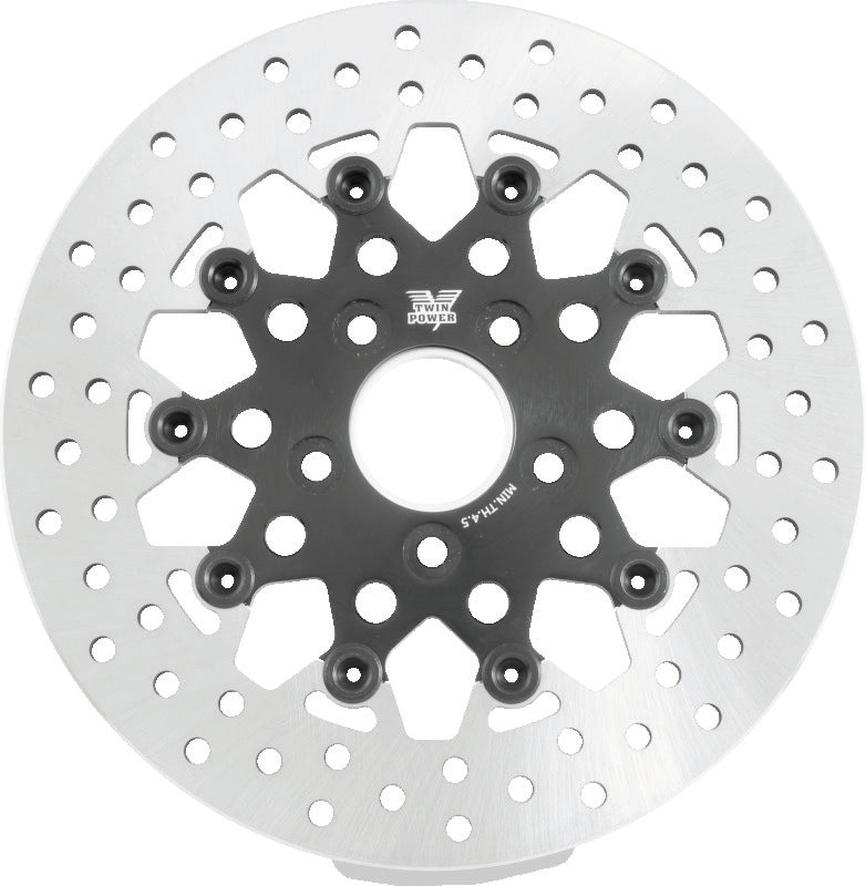 TwinPower Twin Power 1984-2017 Big Twin Exc 2008-2017 FLH FLT Rear 11.5 Floating Rotor Black Mesh - 666838