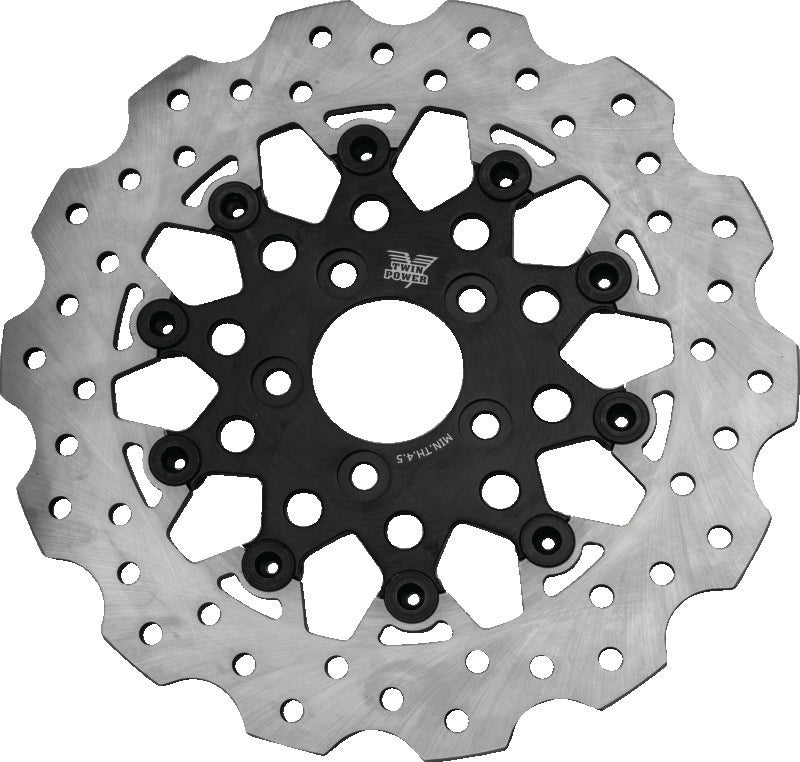 TwinPower Twin Power 1984-2017 Big Twin Exc 2008-2017 FLH FLT Rear 11.5 Scalloped Floating Rotor Black Mesh - 666849