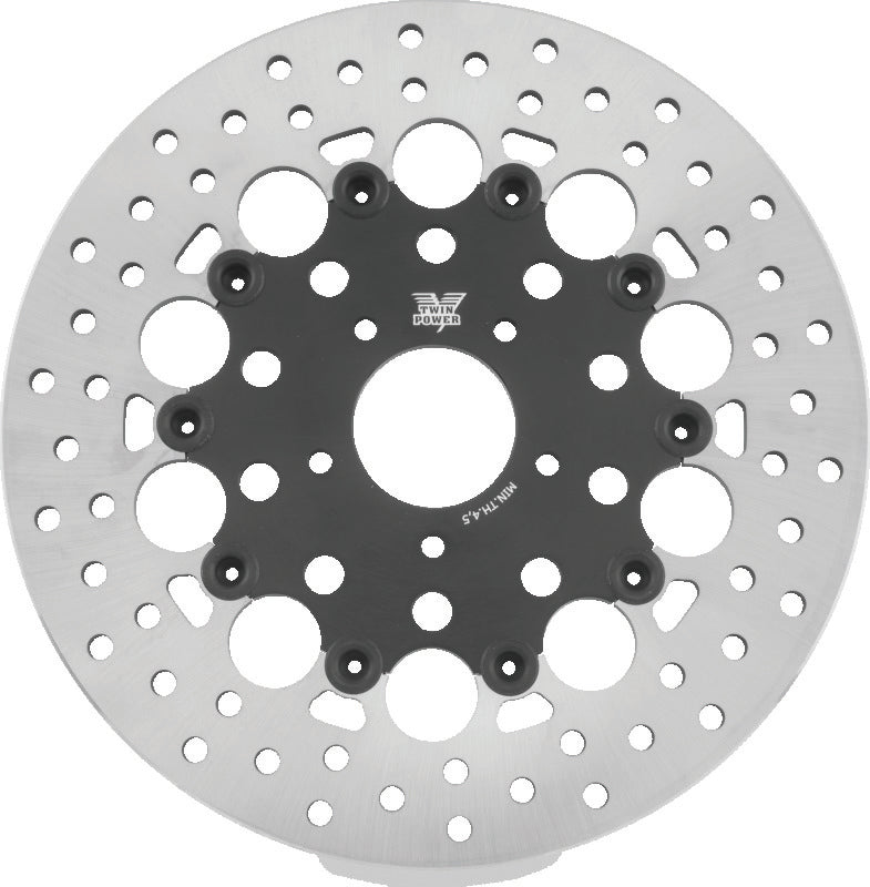 TwinPower Twin Power 2008-2013 FLH FLT 2008-2016 FLHR 2006-2017 Dyna Front 11.8 Floating Rotor With Holes Black - 666821