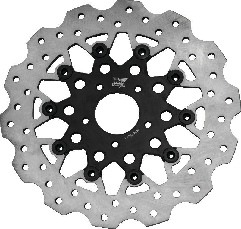 TwinPower Twin Power 2008-2013 FLH FLT 2008-2016 FLHR 2006-2017 Dyna Front 11.8 Scalloped Floating Rotor Black Mesh - 666847