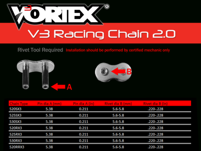 Vortex Racing V3 2.0 Master Link Rivet 520RRX4-RCL ROAD RACE- Gold - G520RRX4-RCL