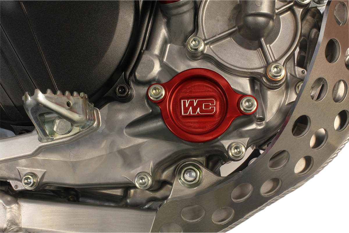 WORKS CONNECTION Oil Filter Cover - Red / Honda 0950-0881