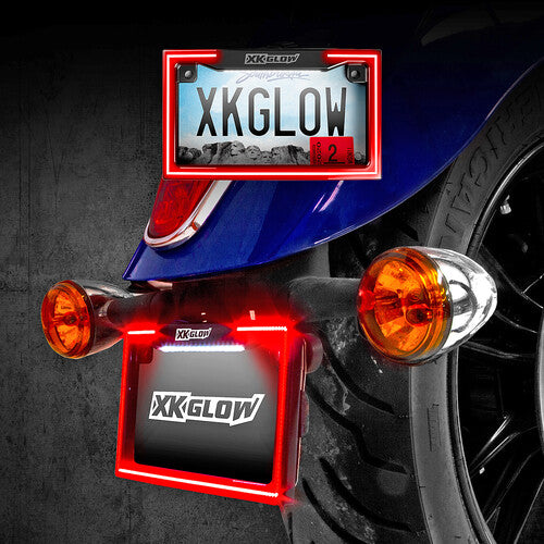 XK GLOW Motorcycle LED License Plate Frame w/Running Turn & Brake - XK034018-W