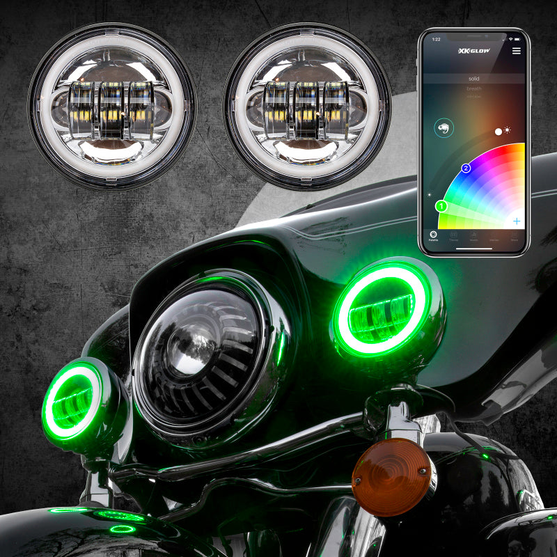 XKGLOW XK Glow 4.5In Chrome RGB LED Harley Running Light XKchrome Bluetooth App Controlled Kit - XK042011-W