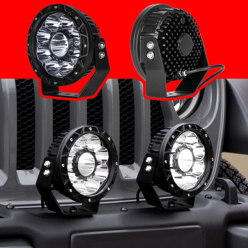 XKGLOW XK Glow Combo Beam Offroad Round Work Light Kit 2pc 7in 44W - XK066007