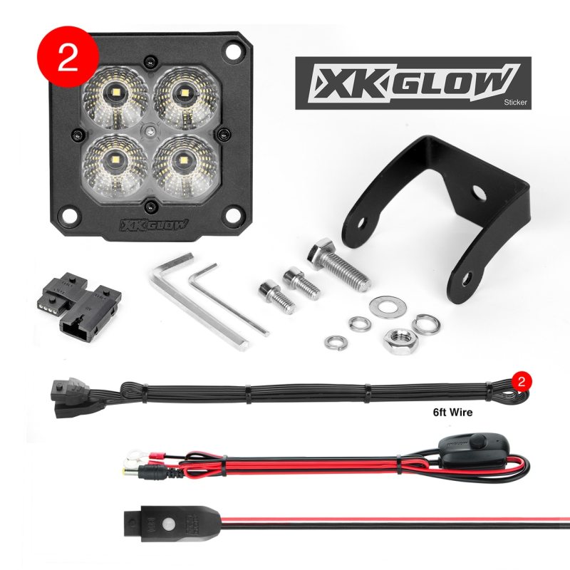 XKGLOW XK Glow Flush Mount XKchrome 20w LED Cube Light w/ RGB Accent Light Kit w/ Cntrlr- Driving Beam 2pc - XK065002-D-KIT