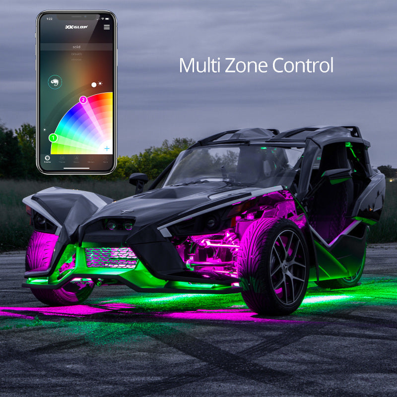 XKGLOW XK Glow LED Underglow Light Kit for Polaris Slingshot XKCHROME Smartphone App Controller (Advanced) - XK-SLING-ADV