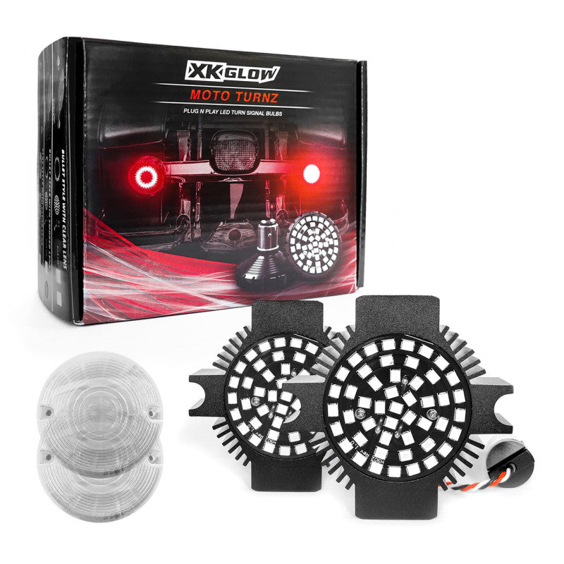 XKGLOW XK Glow Motorcycle Rear LED Turn Signal Kit - Flat Style Clear Lenses - XK1157F-RR-C