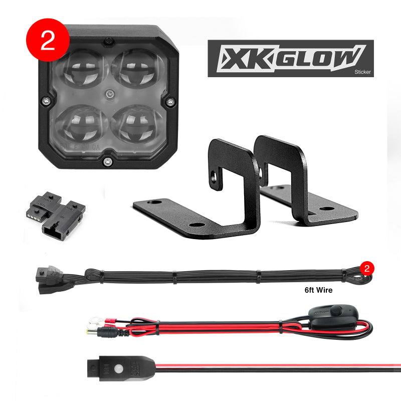 XKGLOW XK Glow XKchrome 20w LED Cube Light w/ RGB Accent Light Kit w/ Controller- Fog Beam 2pc - XK065001-FO-KIT