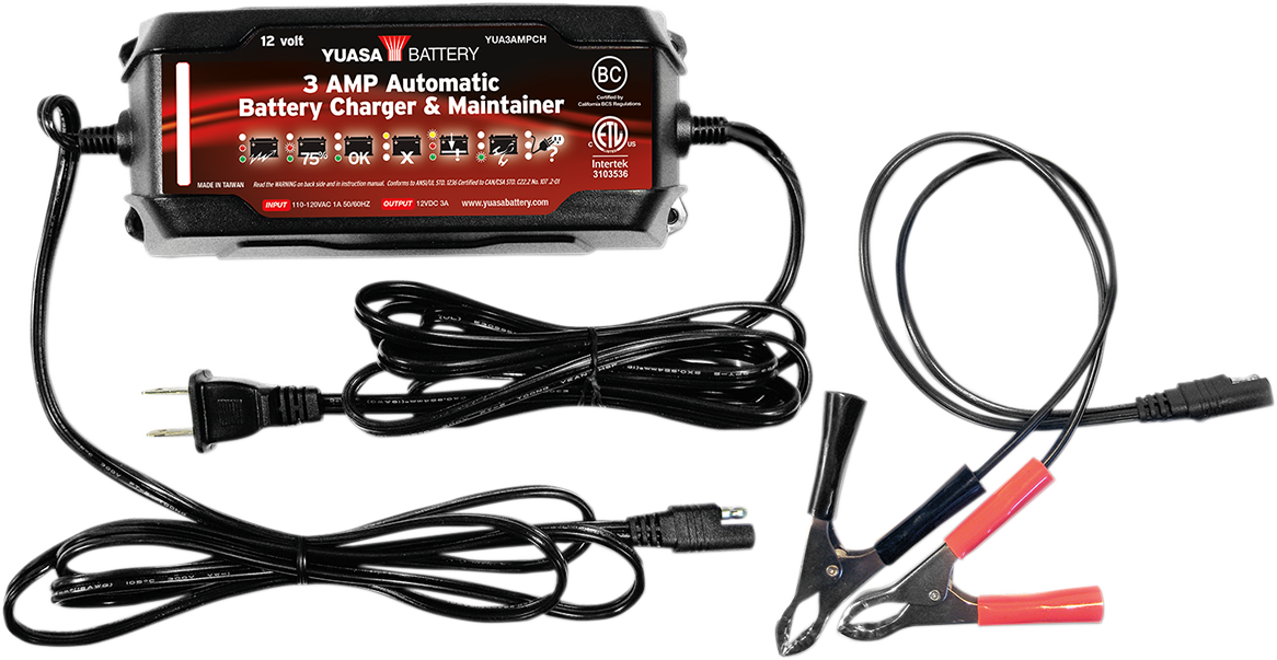 YUASA Automatic Battery Charger and Maintainer - Battery Charger / 3 A / 12V 3807-0462
