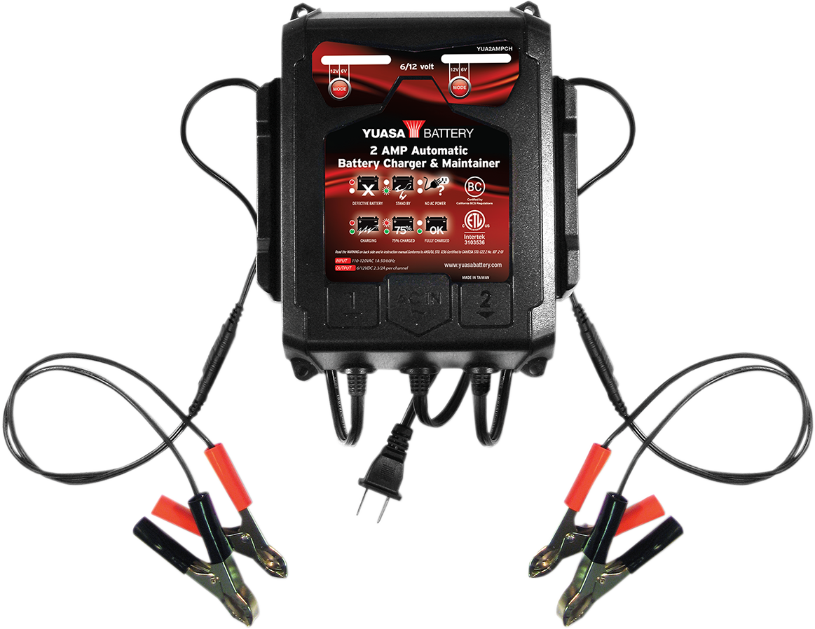 YUASA Dual-Bank Battery Charger and Maintainer - Battery Charger / 2 A / 6/12 V 3807-0461