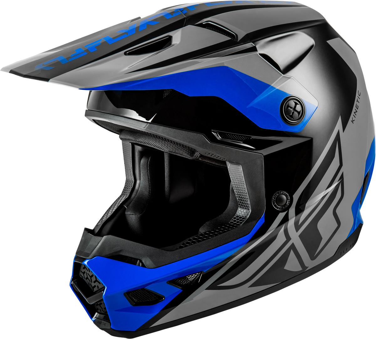 FLY Racing Kinetic Crest Helmet (2026) - Grey / Black / Blue - View 2