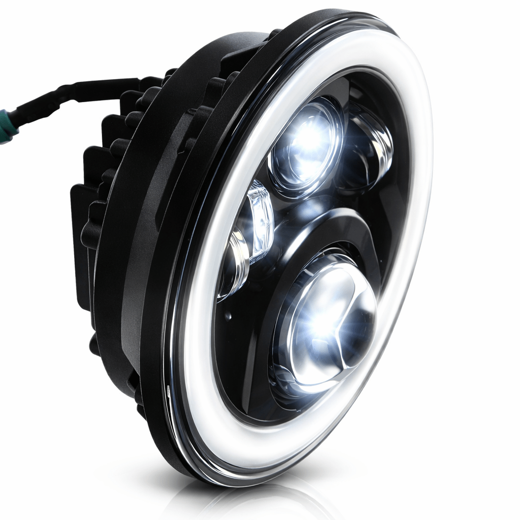 Eagle Lights 7" LED Headlight and 4.5" LED Passing Light Kit with Halo Rings for Harley-Davidson® and Indian Motorcycles - Generation II / Black / Halo Ring