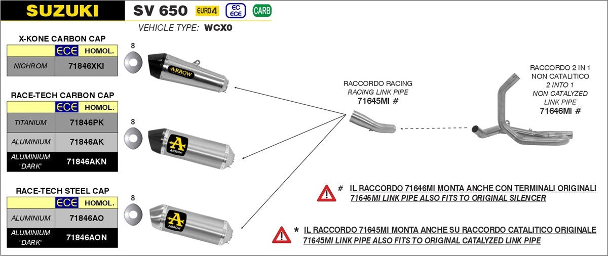 Arrow Suzuki Sv 650 '16/'21 Stainless Steel Link Pipe For Arrow Silencers And Original Collectors 71645mi