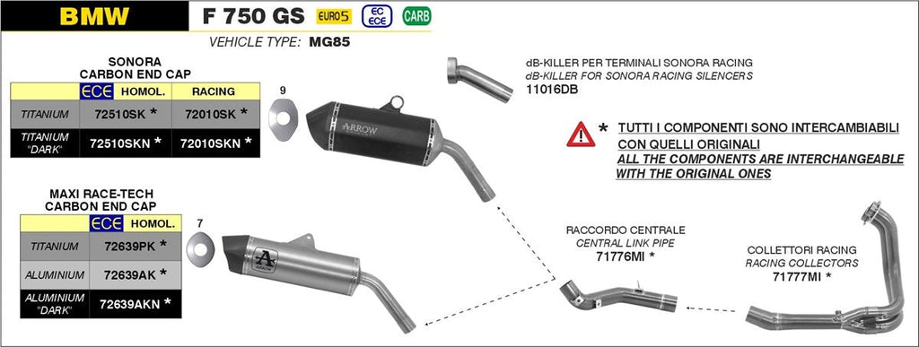 71776MI Arrow Racing Link Pipe, Stainless Steel for BMW F750GS/850GS/ 2021-2025 F 900 GS / F 900 GS Adventure ’24/25