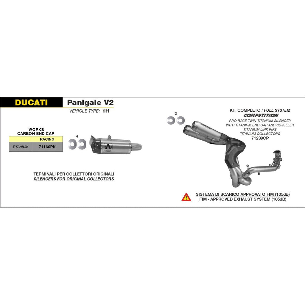 71239CP Arrow Full Titanium Exhaust Ducati Panigale V2 2020-2024 /STREETFIGHTER 22-24 V2 Undertail Racing Competition