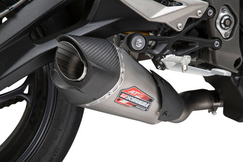 Yoshimura Street Triple 18-23 AT2 Stainless Slip-On Exhaust, w/ Stainless Muffler
