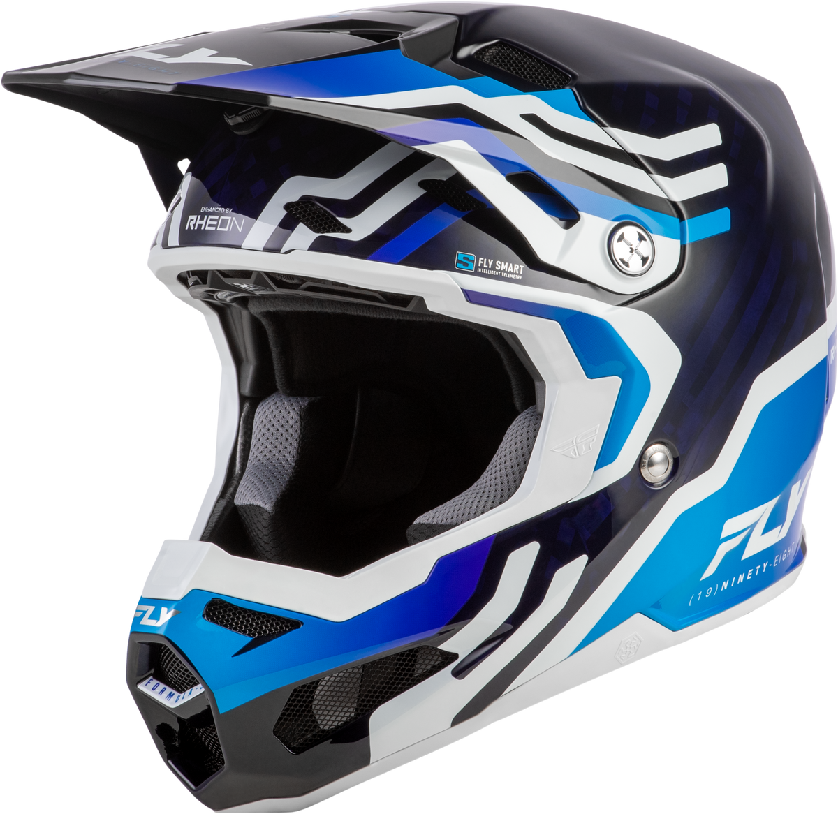 FLY Racing Formula S Carbon Byte Youth Helmet (2026) - Blue Carbon / Blue / White - View 3