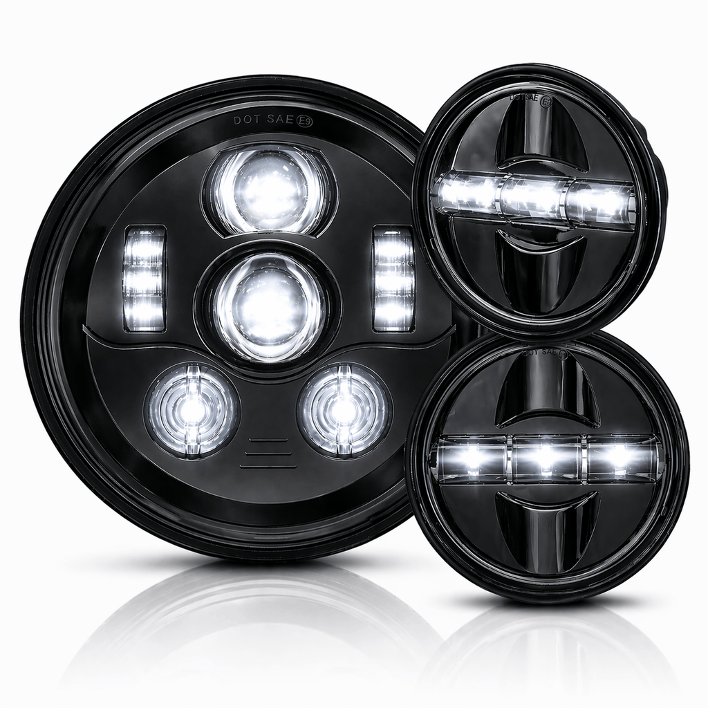 Eagle Lights 7" LED Headlight and 4.5" LED Passing Light Kit for Harley-Davidson® and Indian® Motorcycles - Generation III / Black