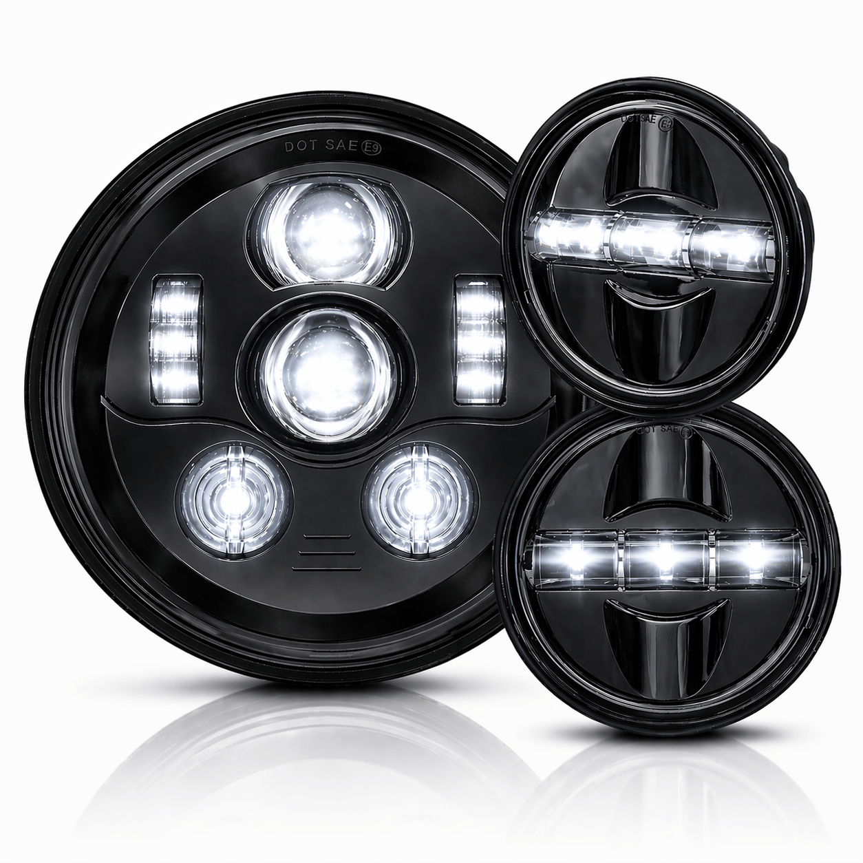 Eagle Lights 7" LED Headlight and 4.5" LED Passing Light Kit for Harley-Davidson® and Indian® Motorcycles - Generation III / Black