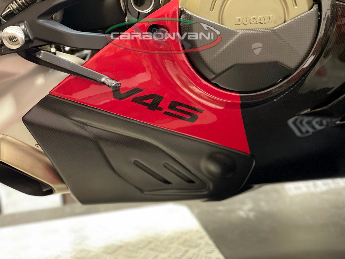Carbonvani - Ducati Panigale V4 / S / R Carbon Fiber Belly Pan For Akrapovic Exhaust (2 piece kit) - RED (2022+)