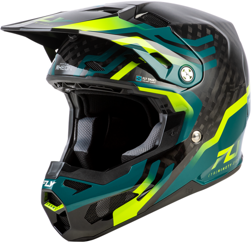 FLY Racing Formula S Carbon Byte Helmet (2026) - Black Carbon / Teal / Lime - View 18