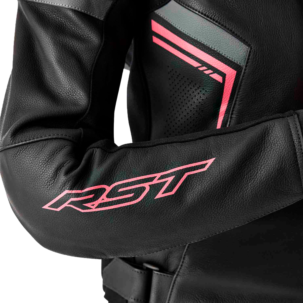 RST S-1 CE Women's Leather Jacket - Black / Fluorescent Pink - View 3