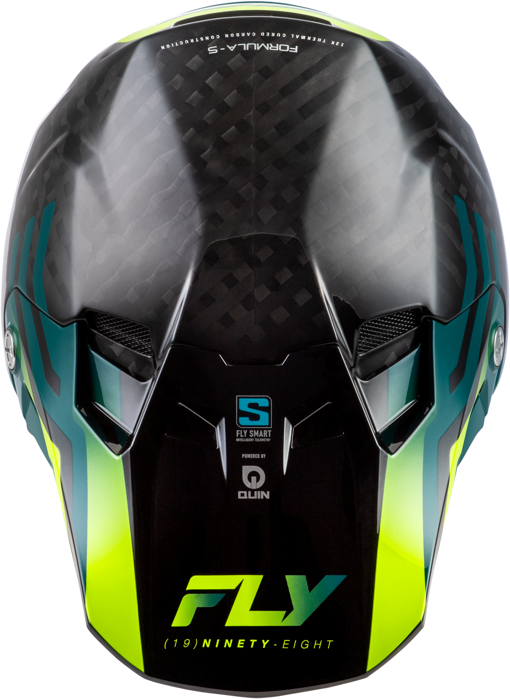 FLY Racing Formula S Carbon Byte Youth Helmet (2026) - Black Carbon / Teal / Lime - View 10