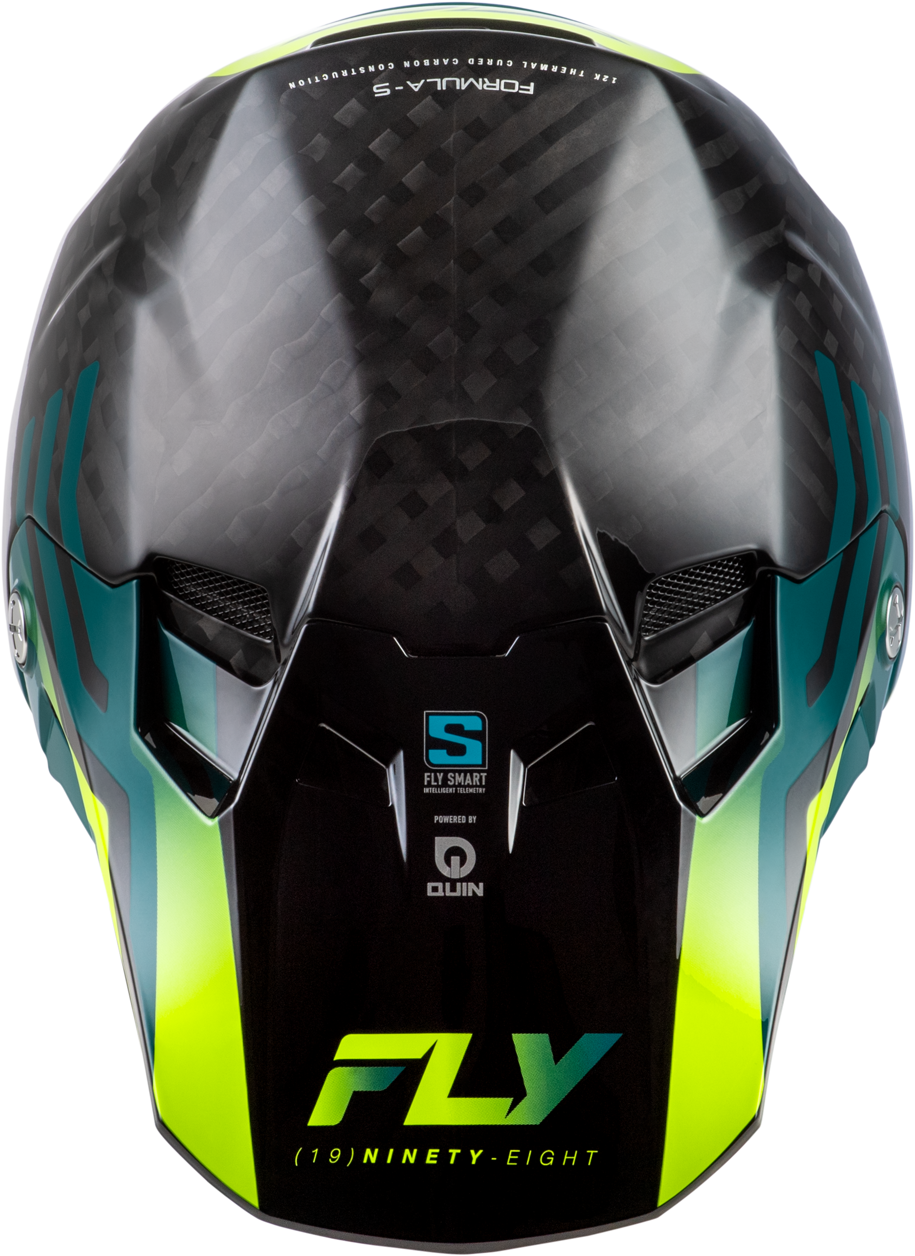 FLY Racing Formula S Carbon Byte Youth Helmet (2026) - Black Carbon / Teal / Lime - View 10
