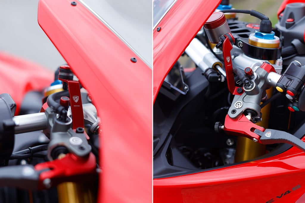 CNC Racing Aluminum Front Reservoir Brackets for the Ducati Panigale V4 (2025+)