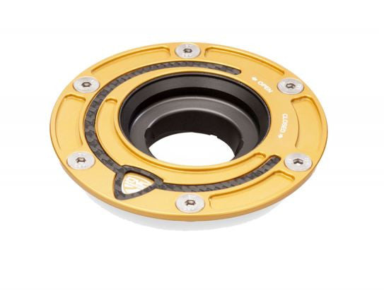 CNC Racing Aluminum with Carbon Inlay Gas Cap Flange for MV 3 cylinder Models, Aprilia, Moto Guzzi, and Triumph