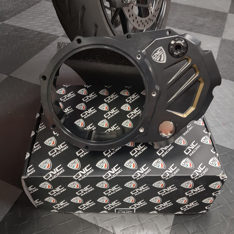 CNC Racing Bi-Color Clear Wet Clutch Cover BASE for the Ducati Multistrada 1200/1260 (2015+) and XDiavel / Diavel 1260
