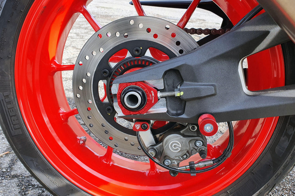 CNC Racing Billet Chain Adjuster Blocks for the Ducati Monster 937, Panigale / Streetfighter / Multistrada V2 (2025+) & Hypermotard 698 Mono