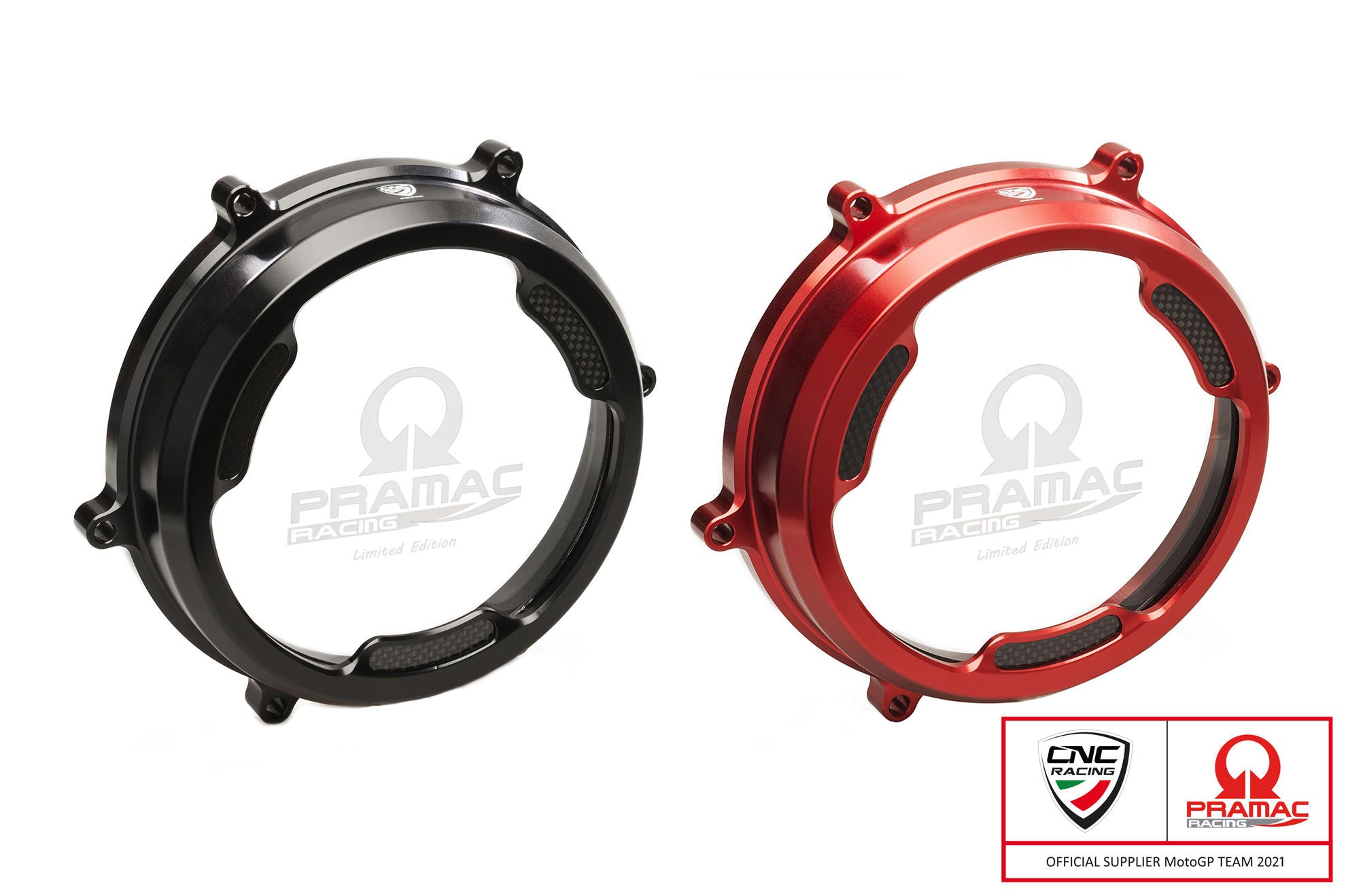 CNC Racing PRAMAC RACING LIMITED EDITION Clear Wet Clutch Cover With Carbon Inlay for the Ducati Panigale 1299/1199/959 Superleggera (and 899 too with modification)