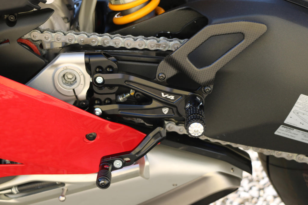 CNC Racing RPS Adjustable Rearset for the Ducati Panigale V4 / S / R - with Carbon Heel guard