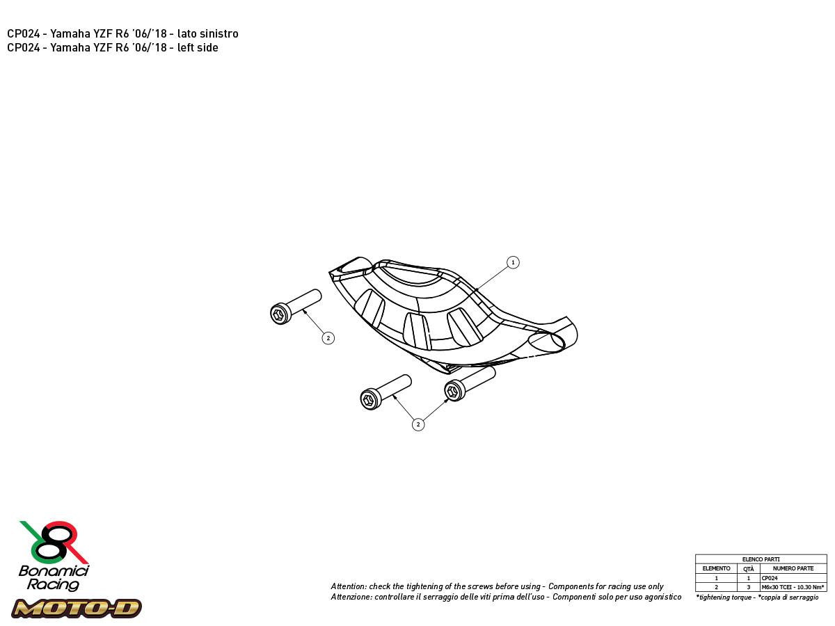 Bonamici Yamaha R6 Case Savers (2006+) (3-Piece Kit)