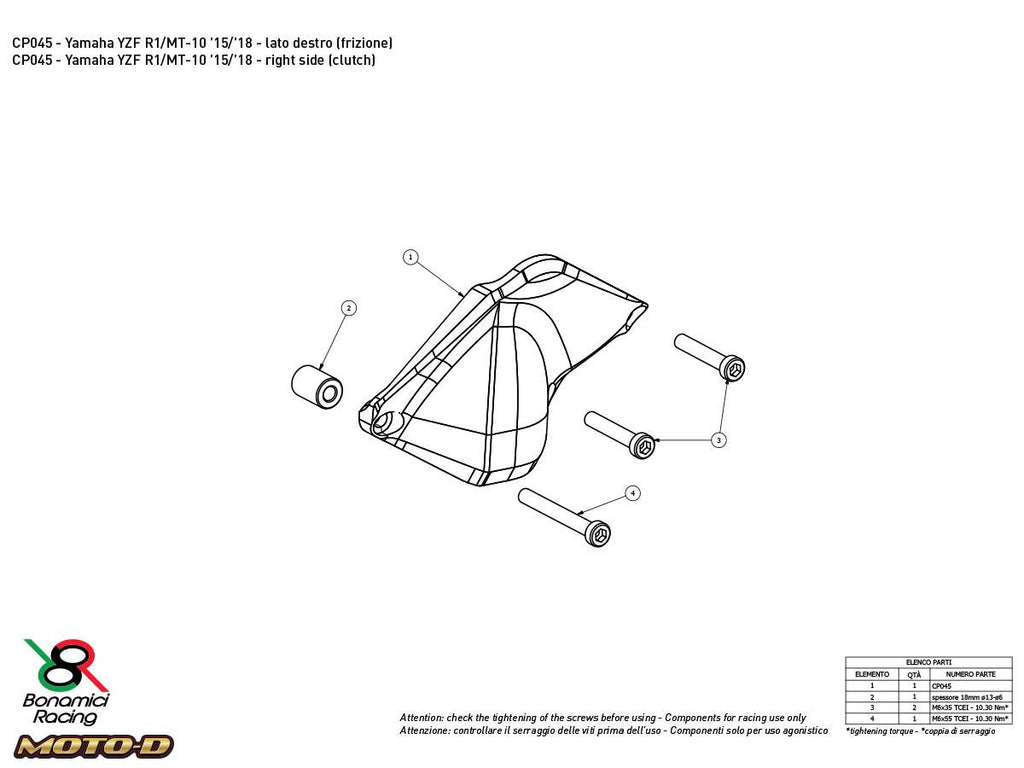 Bonamici Yamaha R1 Case Savers (2015+) (3-Piece Kit)