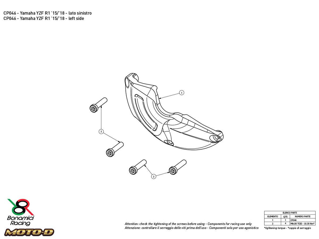Bonamici Yamaha R1 Case Savers (2015+) (3-Piece Kit)