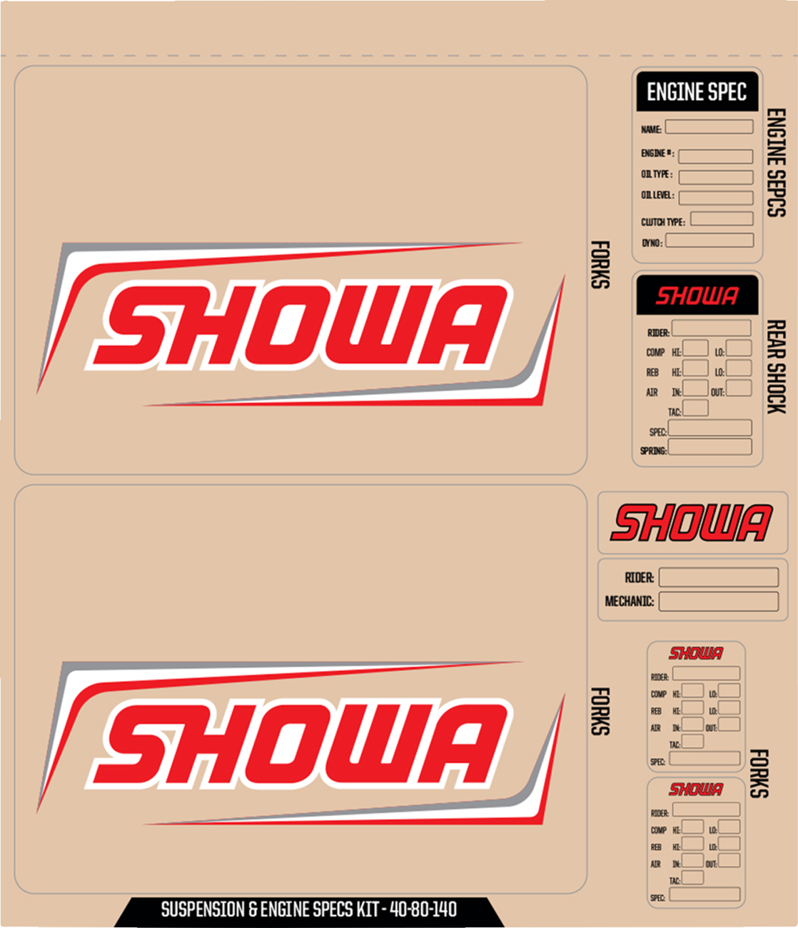 D'COR Visuals Suspension and Specs Graphic Kit - Showa Decal Kit