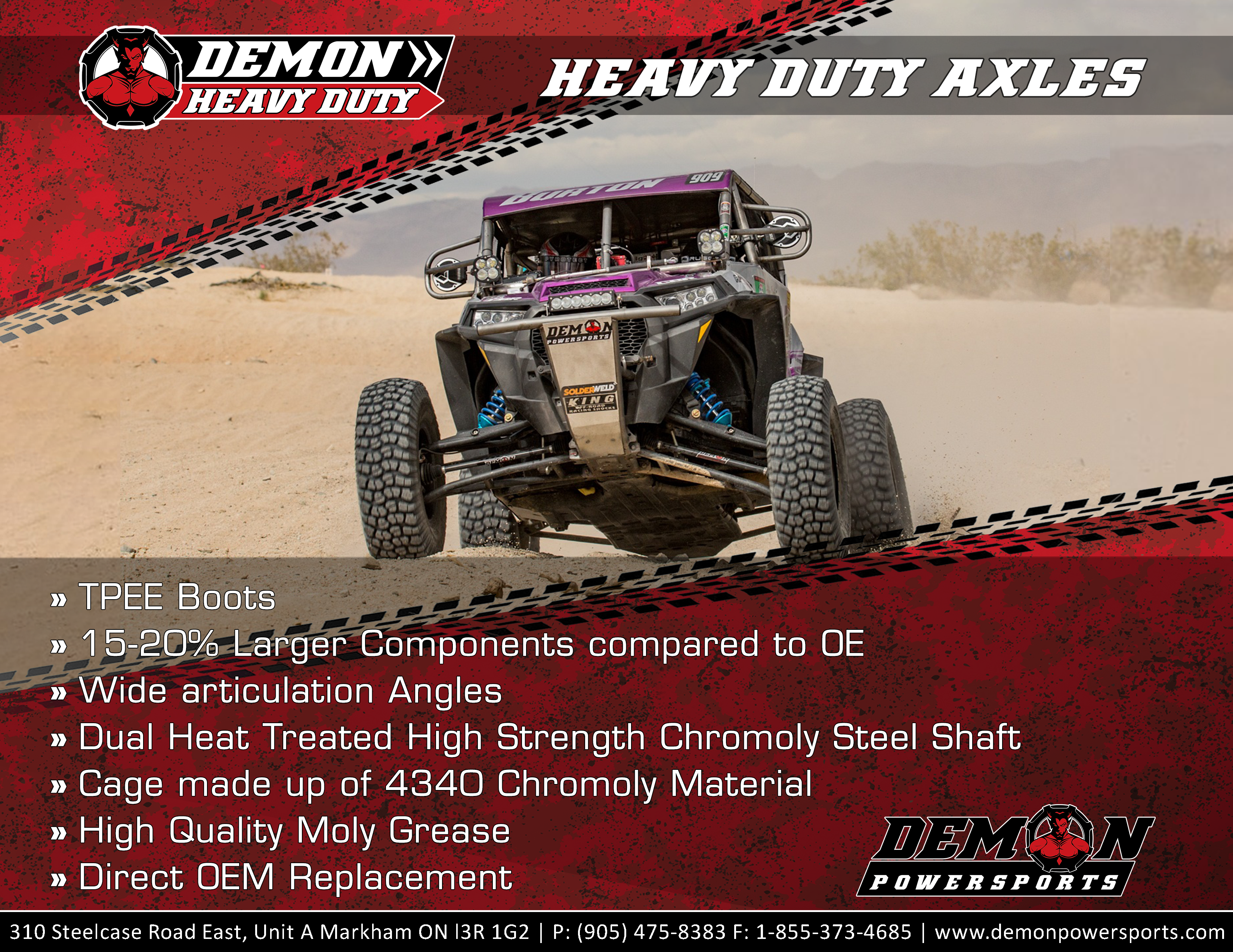 DEMON Complete Heavy-Duty Axle — Front Left