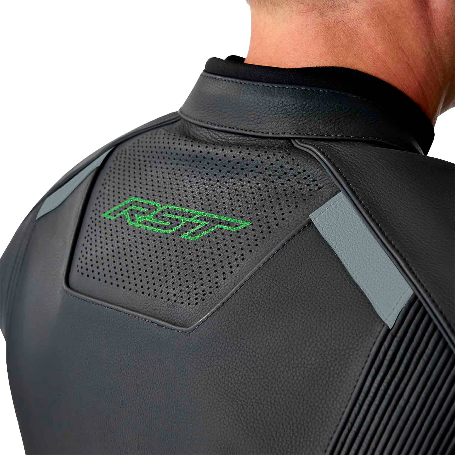 RST S-1 CE Men's Leather Jacket - Black / Grey / Fluorescent Green - View 17