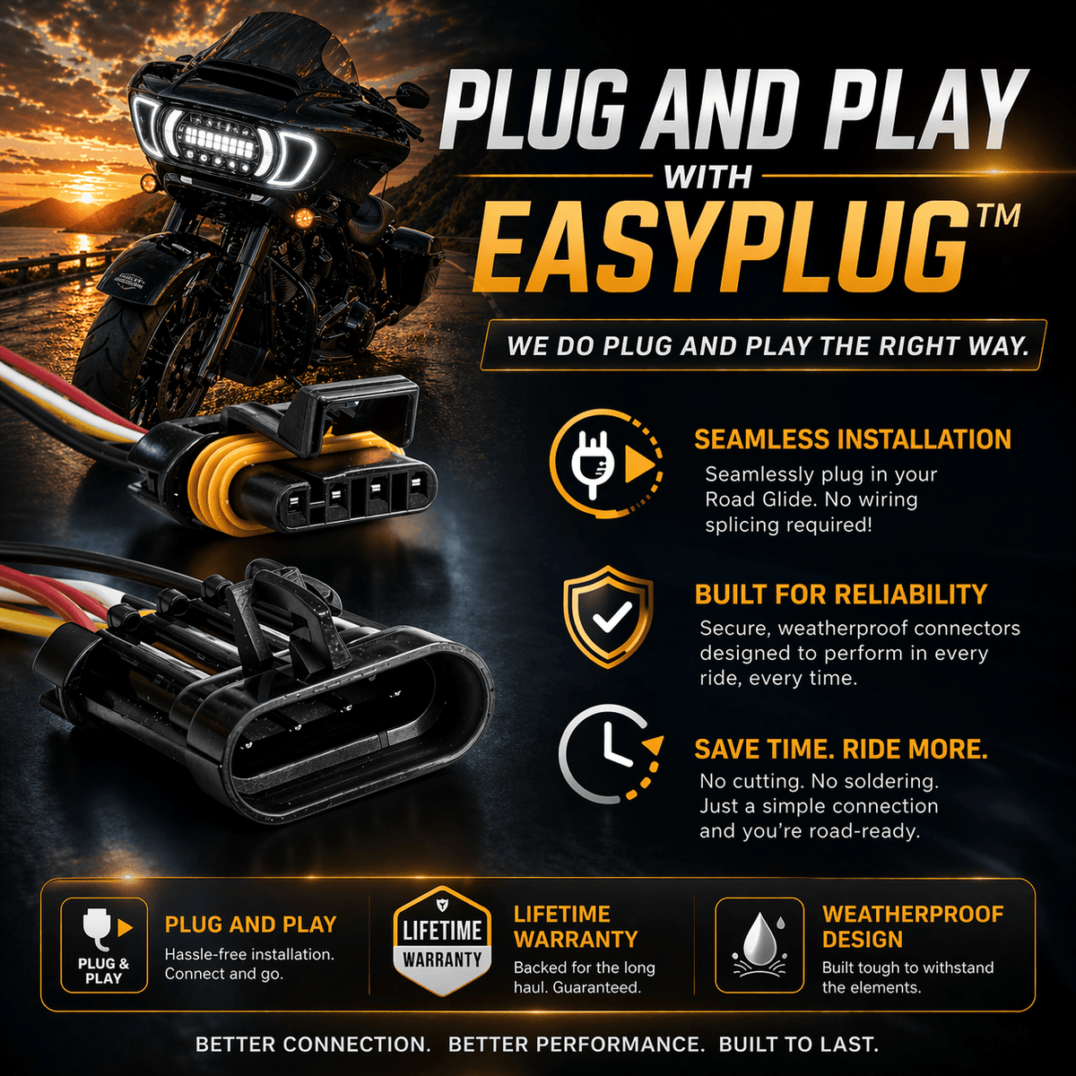 Eagle Lights LED Projection Headlight for Harley-Davidson 2015 - 2025 Road Glide Models with HALOS Vent Insert Light