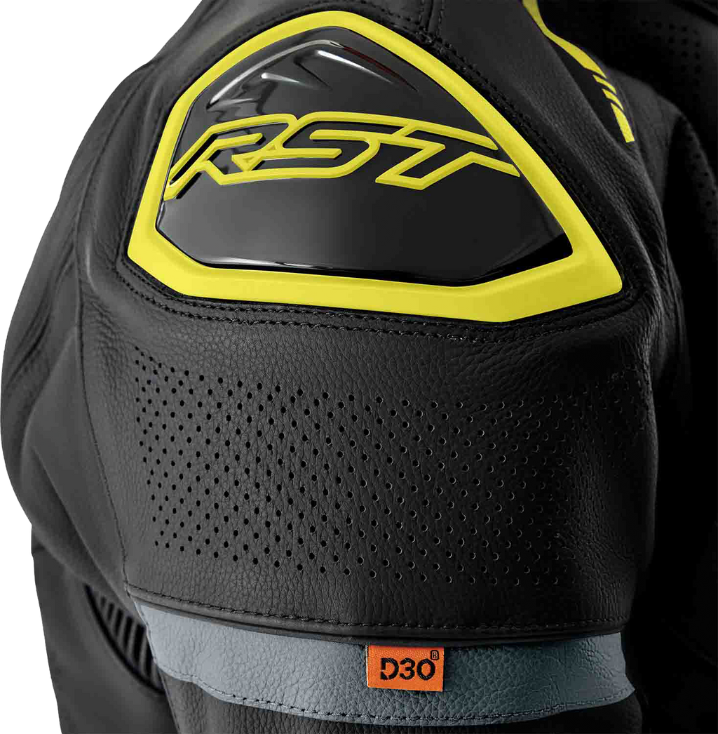 RST S-1 CE Men's Leather Jacket - Black / Grey / Fluorescent Yellow - View 18