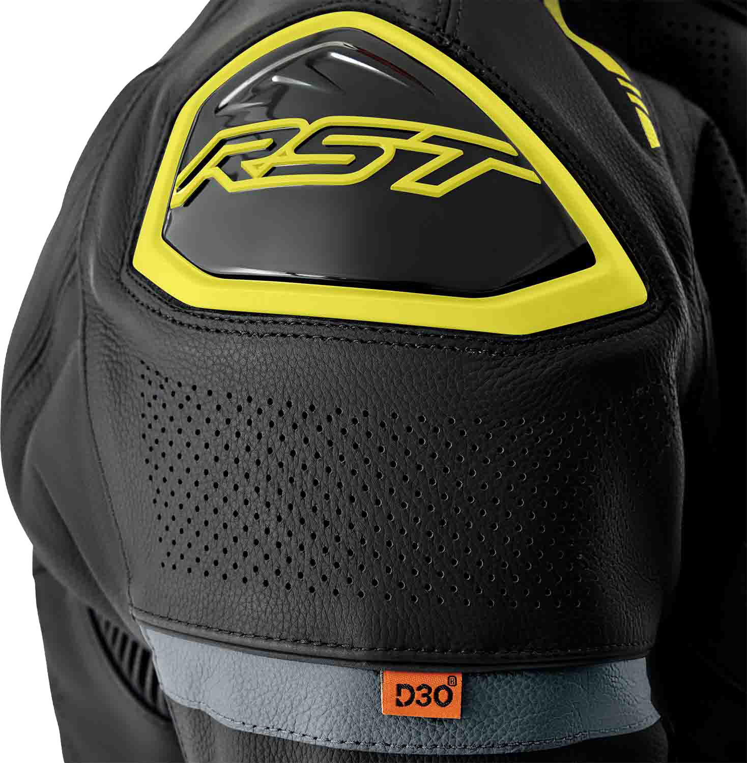 RST S-1 CE Men's Leather Jacket - Black / Grey / Fluorescent Yellow - View 18