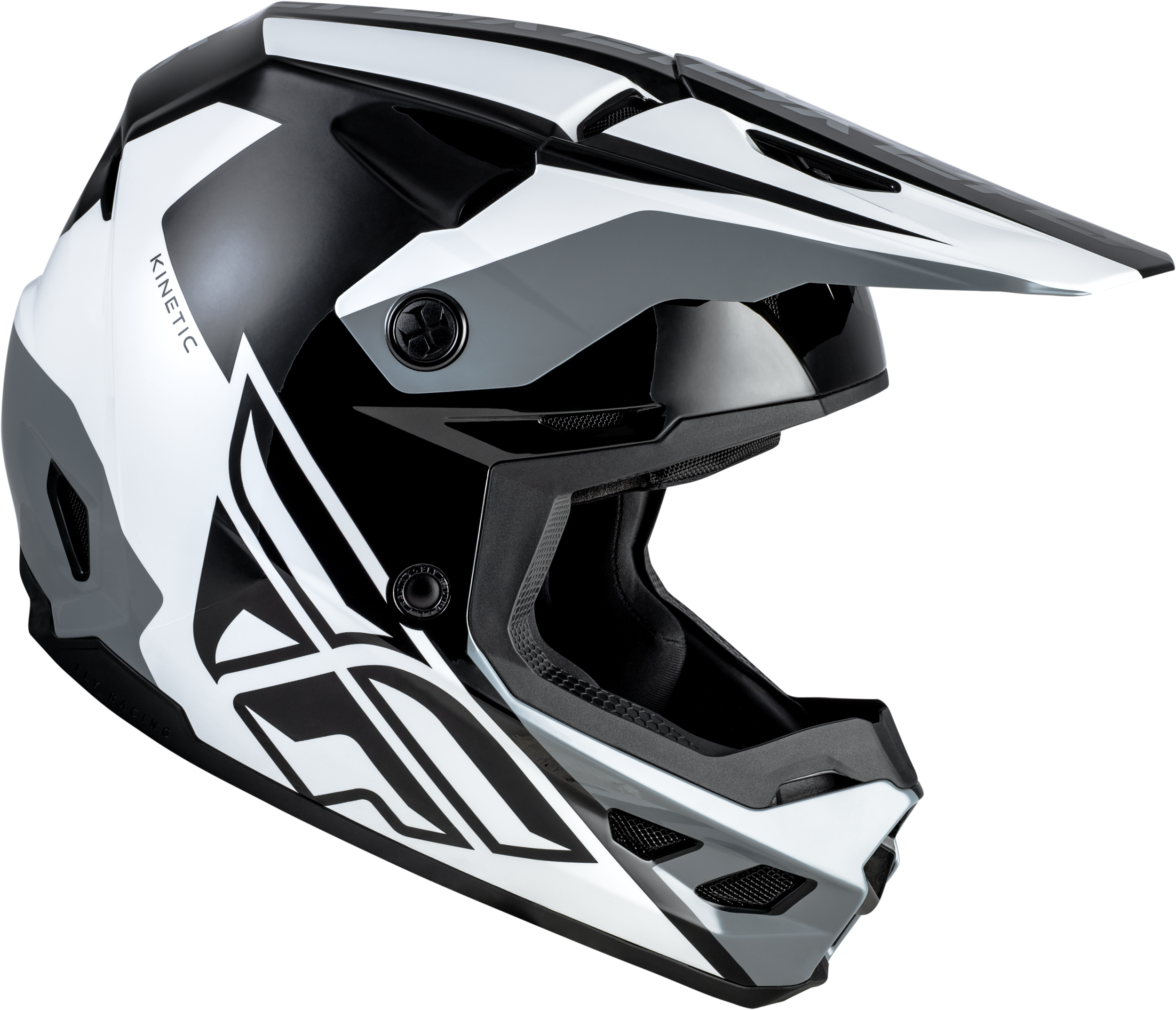 FLY Racing Kinetic Crest Helmet (2026) - Black / White / Grey - View 13