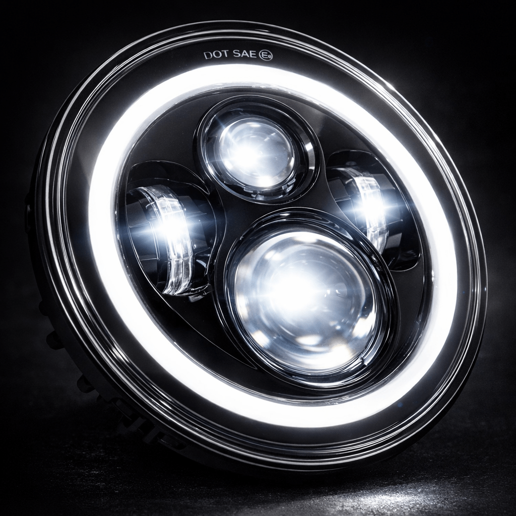 Eagle Lights 7" LED Headlight with LED Halo Ring for Harley-Davidson® and Indian® Motorcycles - Generation I /  Black Kit
