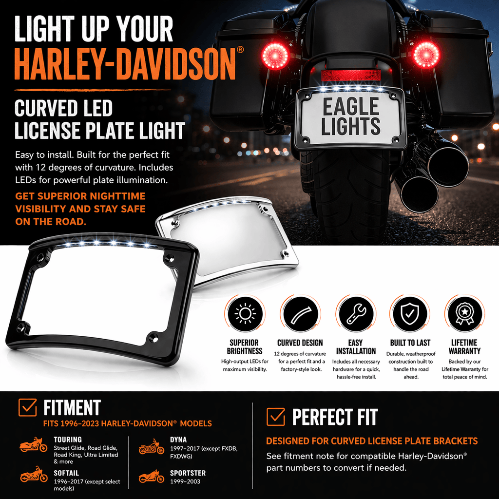 Eagle Lights Curved LED License Plate with Light for 2006 - 2025 Harley-Davidson® Motorcycles