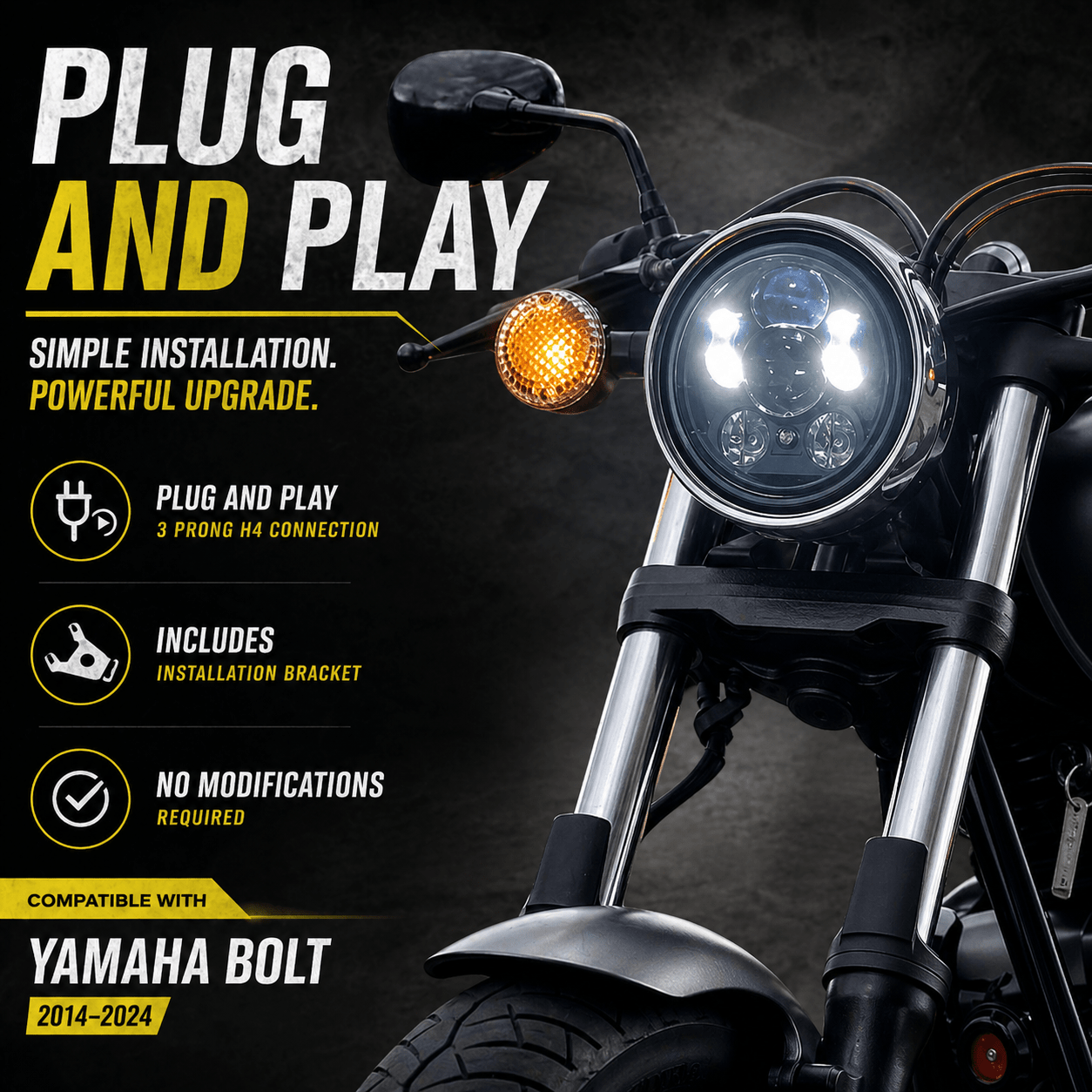 Eagle Lights 5 3/4" LED Headlight for Yamaha XVS650, Bolt, Raider, Road Star, Stryker Models