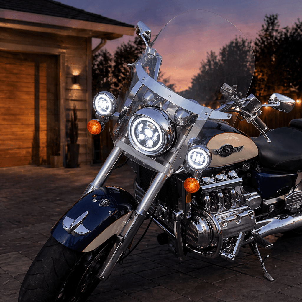 Eagle Lights 1997-2003 Honda Valkyrie Round Projection LED 7" Headlight and 4.5" Passing Lights